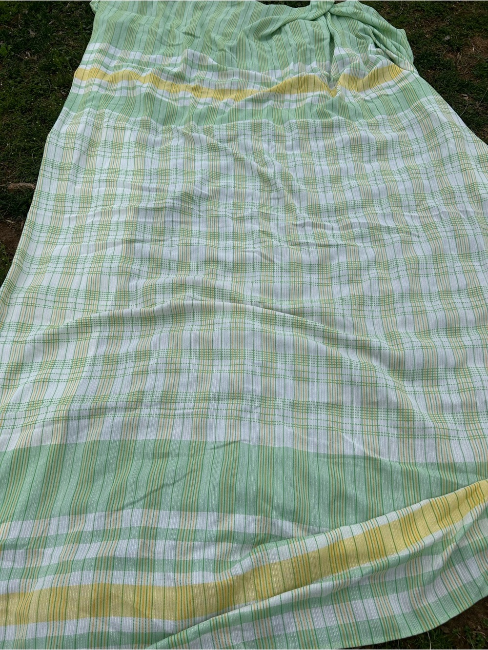Vintage Green & White Plaid Lightweight Bedspread